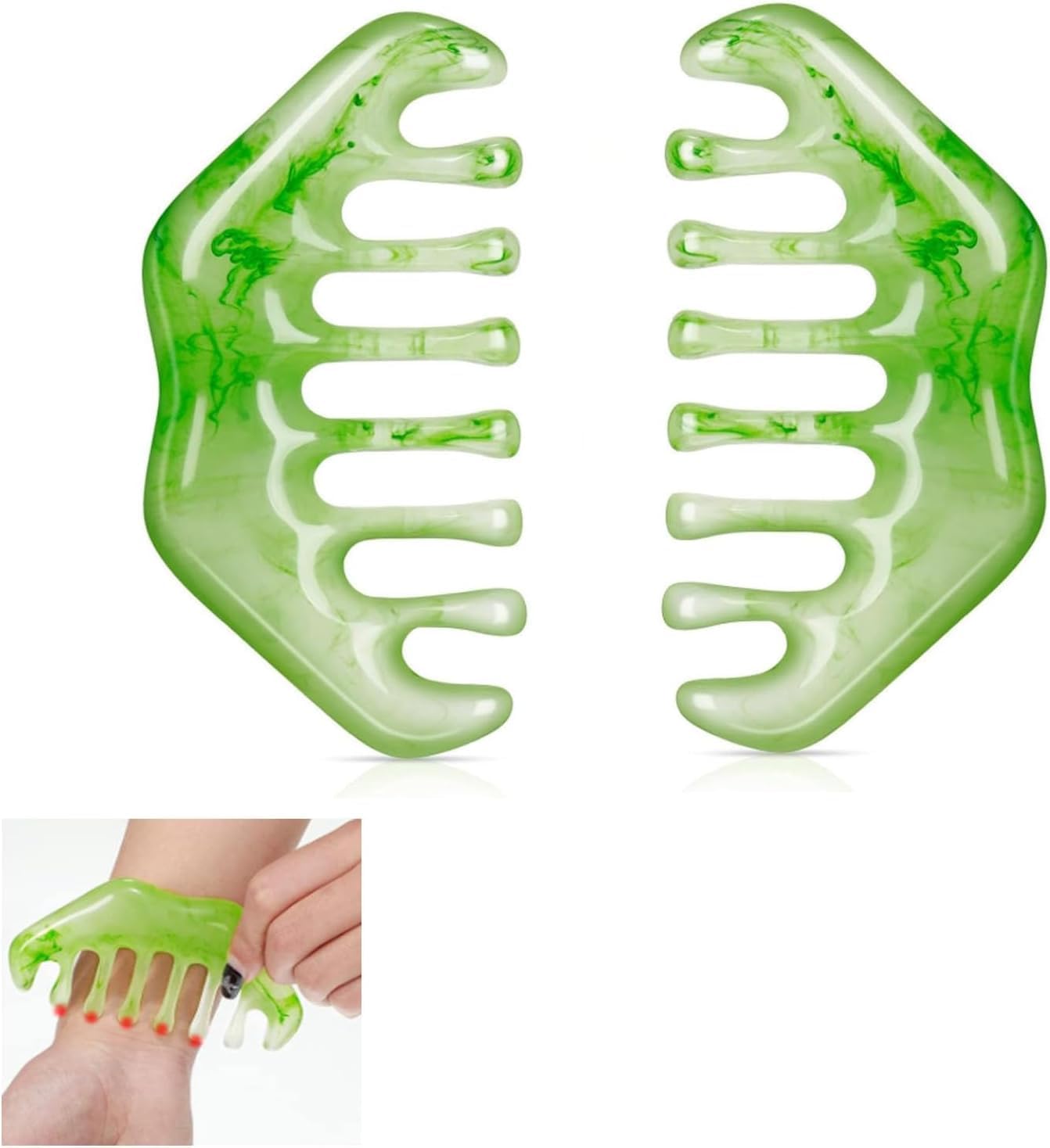 Aputue Massage Comb, 2 PCS Jade Gua Sha Tool for Face and Scalp, Relaxing Massager for Head Neck Back, Beauty Skin Care and Tension Relief Gift for Women
