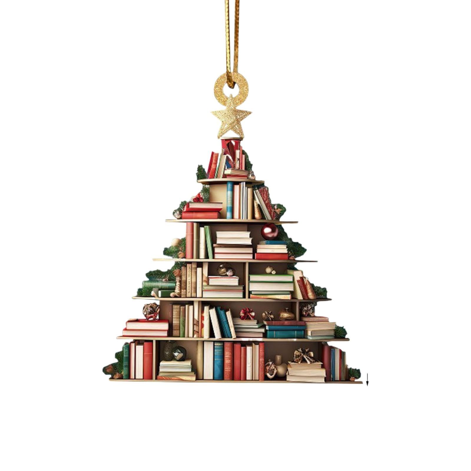 Suncatcher Stained Acrylic Book Tree Ornament,Book Lover Gift for Christmas