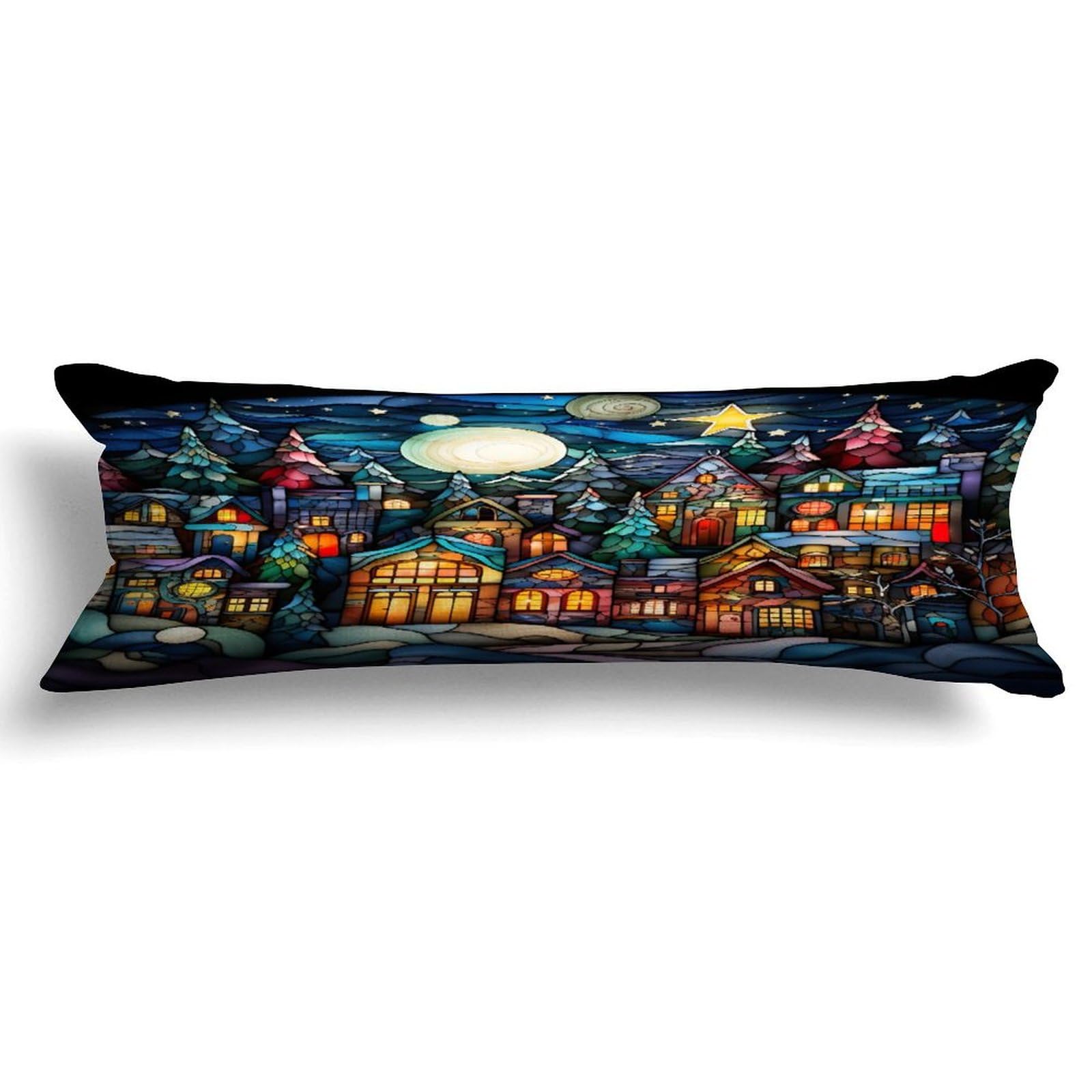 Rebbygena Snow House Church Stained Glass Christmas Decorative Long Body Pillow Cover Case for Bedding Sofa Hotel Home Decor,20x59in Long Pillowcase Gifts for Adults Pregnant Women Kids Girls Teens