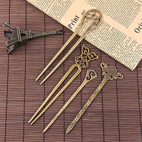 TUPARKA 18 PCS Hair Sticks Antique Bronze Hair Pin Chinese Women Hair Chopsticks Pins Retro Vintage Decorative for Hair Diy Accessory（9 Design） - Thumbnail 3