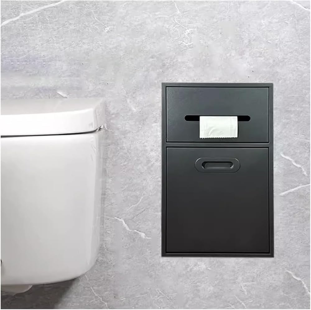 QUSYZD Stainless Steel Shower Nich Stainless Steel Bathroom Niche, Recessed Waterproof Shower Niche Toilet Paper Storage Rack for Bathroom Storage/Shampoo,Black-50x30x14cm