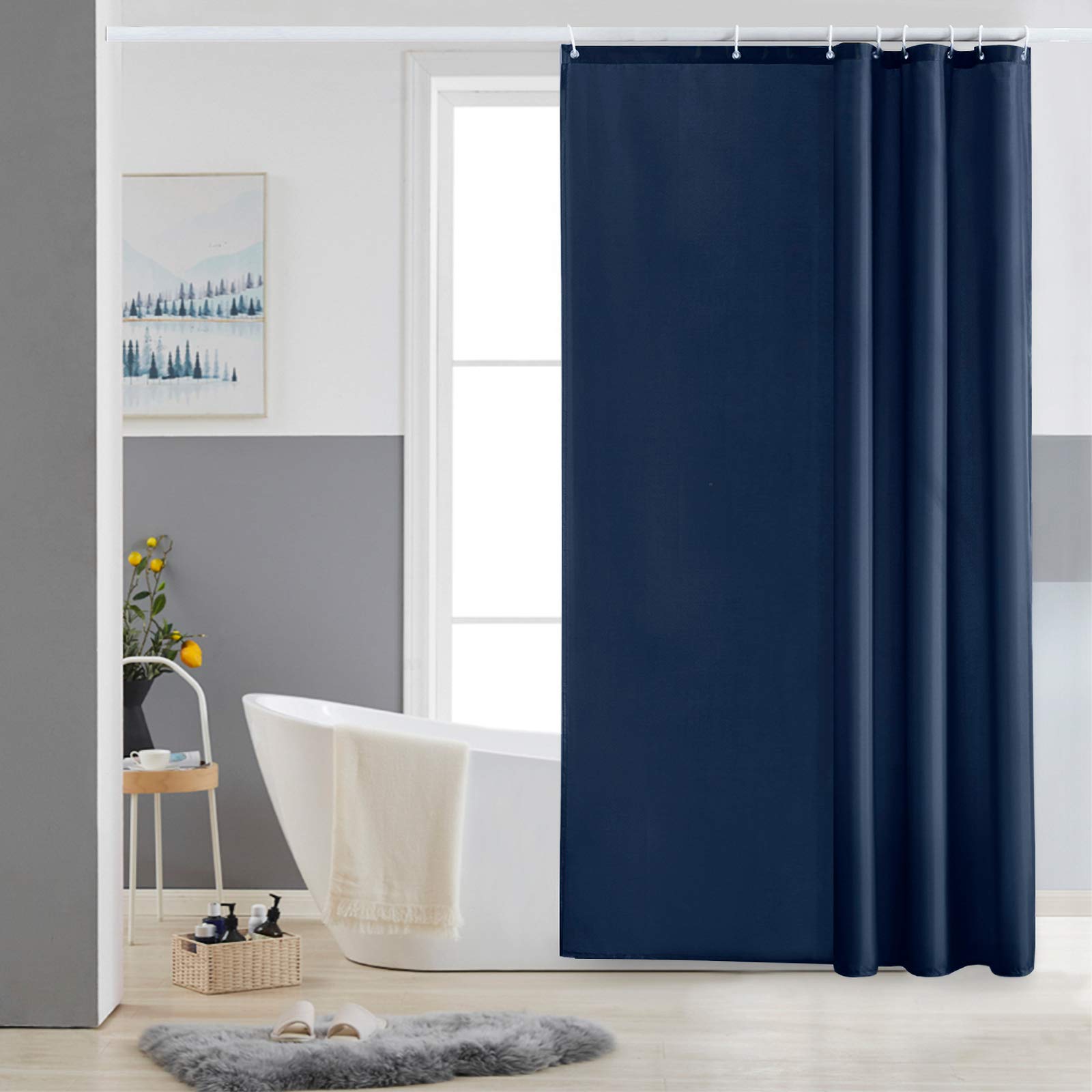 Furlinic Shower Curtain Mould Proof Resistant Wetroom Bathroom Polyester Fabric White 7ft Shower Curtains Liner Waterproof Rustproof Washable Weighted with 12 Hooks Extra Long 180x210cm 72x84. — view 96
