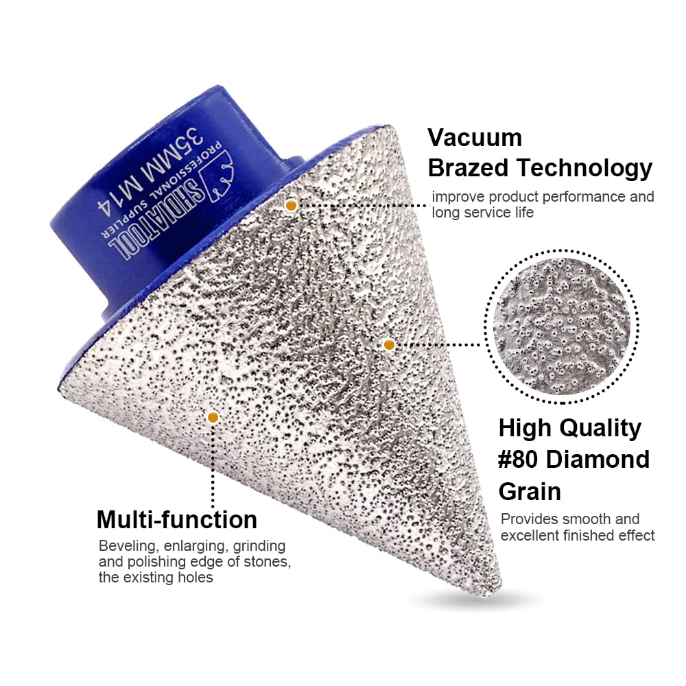 SHDIATOOL Fraises à Chanfreiner Diamantées Fraises à Doigts 25mm Pour Biseautage Agrandissement Meulage Façonnage Bordure Carreaux De Porcelaine Marbre Céramique Granit