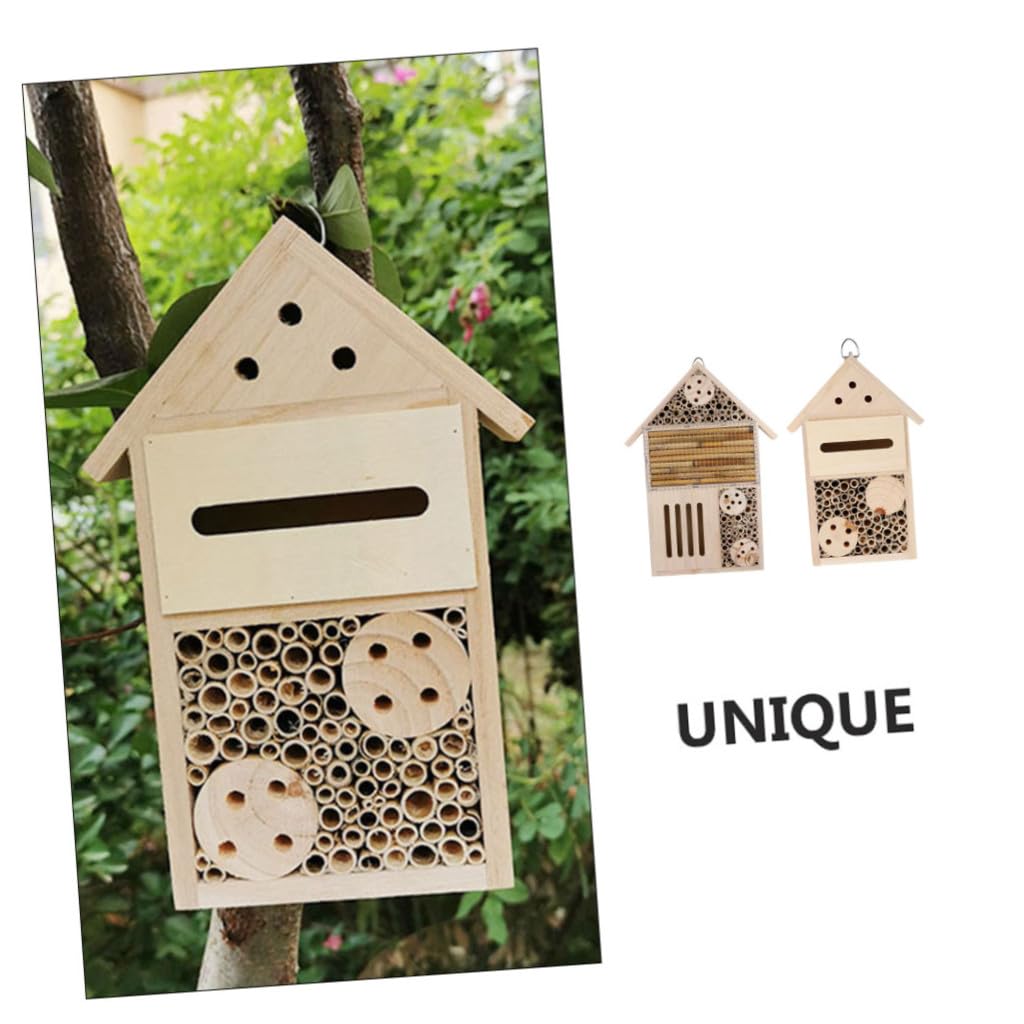 2Stücke Insektenhotel für Garten Marienkäferhaus und Bienenhaus aus Wetterfestem Holz für Schmetterlingen und Nützlichen Insekten