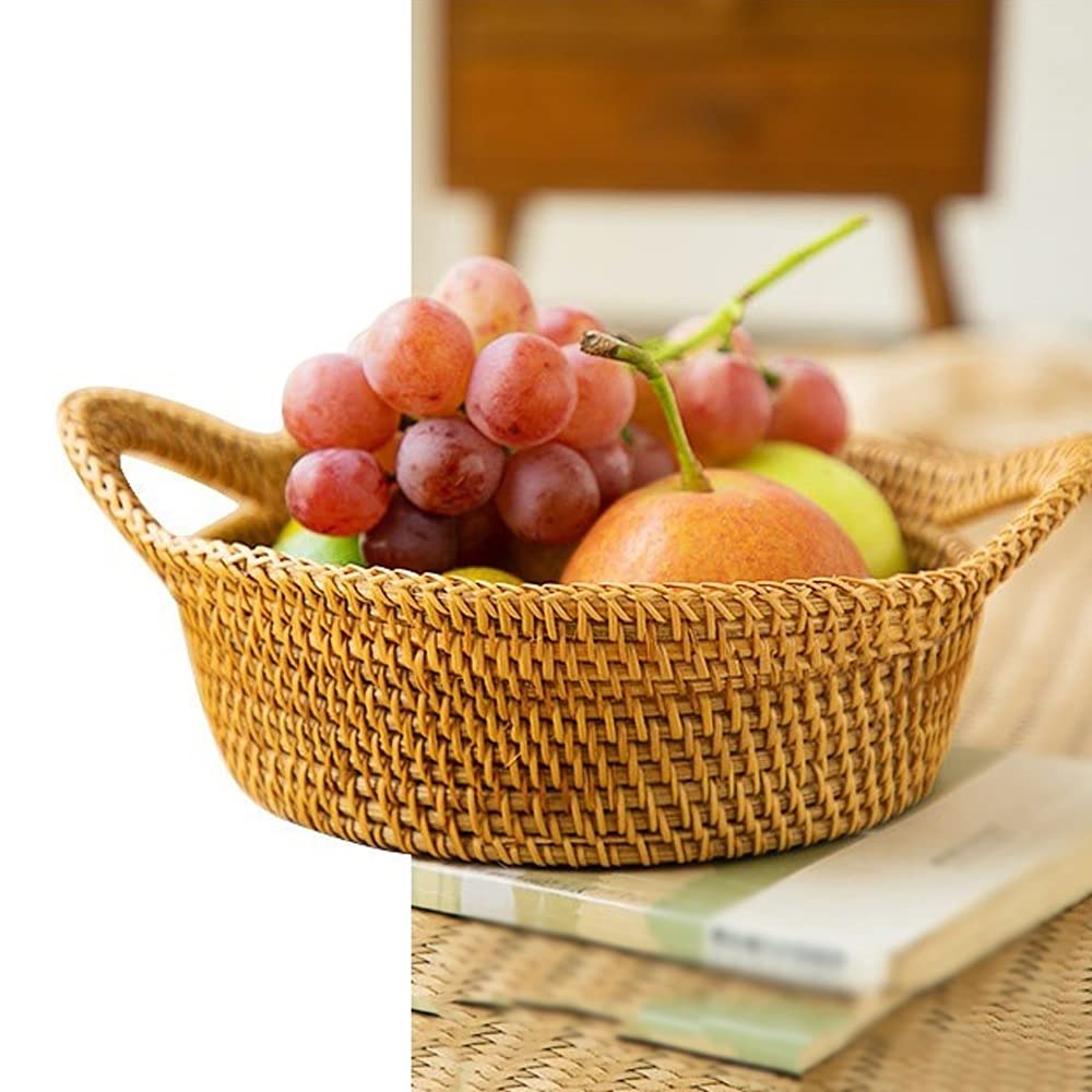 KDEKIFN Panier de Rangement tissé en rotin, Panier de Rangement pour collations et Fruits secs, Plateau de Rangement pour Fruits ménagers