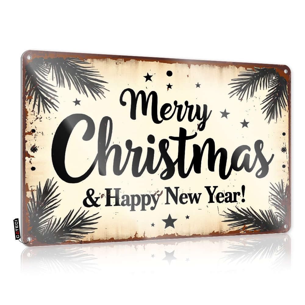Sujd Colour Vintage Poster Gift For Boyfriend Cottage Merry Christmas & Happy New Year! For Yard - Clock Customizable(30X40cm)