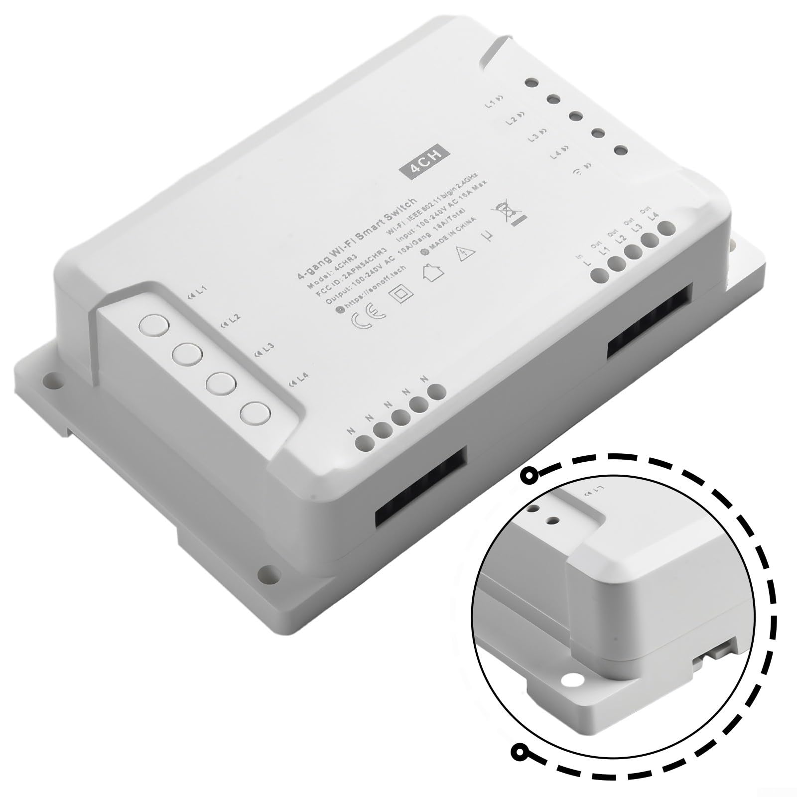 Interruttore intelligente Wi-Fi per Sonoff 4CH PRO R3/4CH R3, modulo di controllo a 4 vie con controllo vocale tramite app, 3 modalità di lavoro, autoblocco/Jog AC100-240 V (per Sonoff 4CH