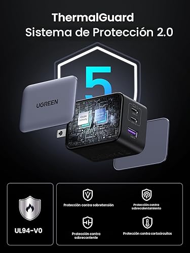 Miniatura 7 de UGREEN Nexode X - Cargador de pared USB C de 65 W, 3 puertos PPS ultra compacto, plegable, cargador rápido para MacBook ProAir, iPhone 171615