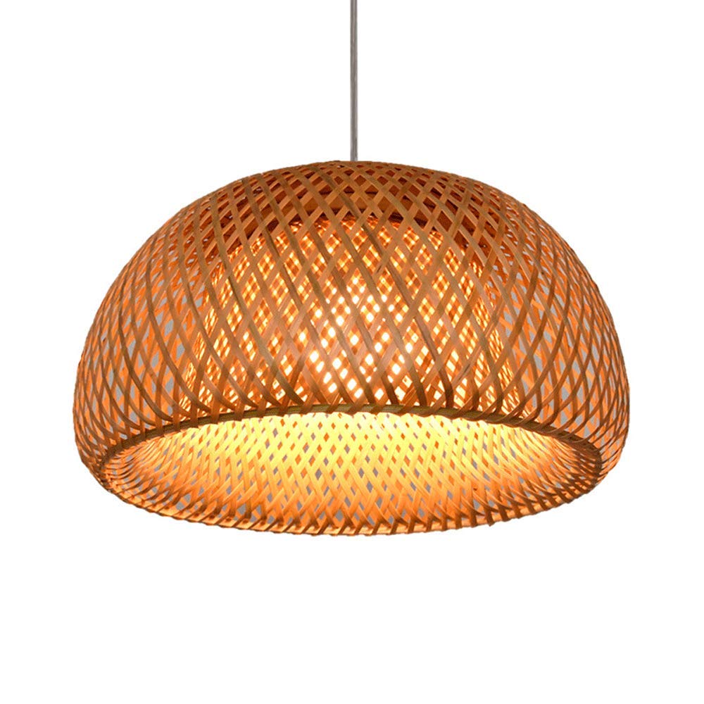 LYMSXAZOU Semicircle Rattan Chandelier Nordic Woven Light Fixture Rustic E26 E27 Base Pendant Lantern Wicker Natural Ceiling For Kitchen Island Dining Living Room