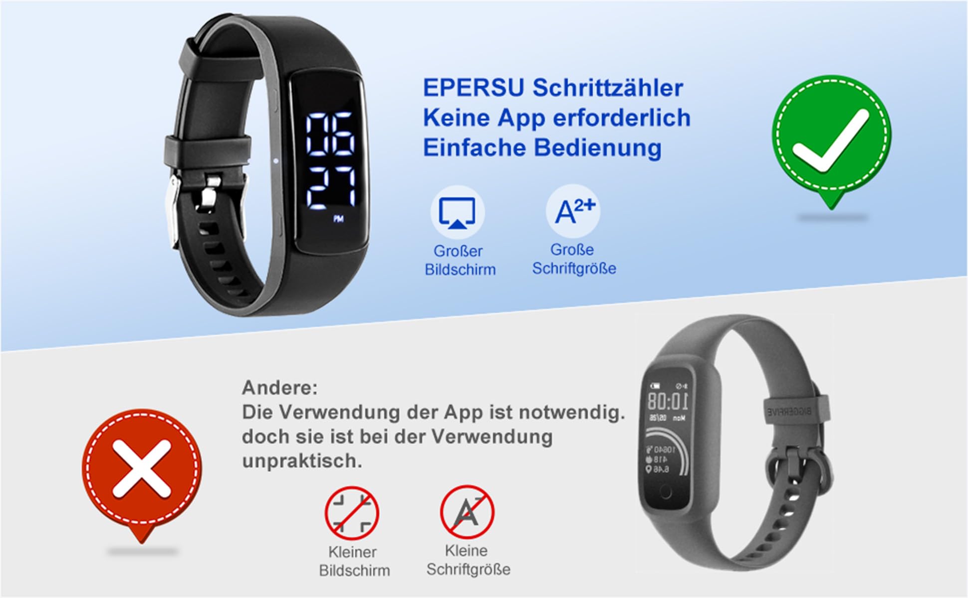 Montre de Fitness étanche IP68 pour Adulte, Enfant, Homme, Femme, Sauna, Natation, sans Application, sans Bluetooth