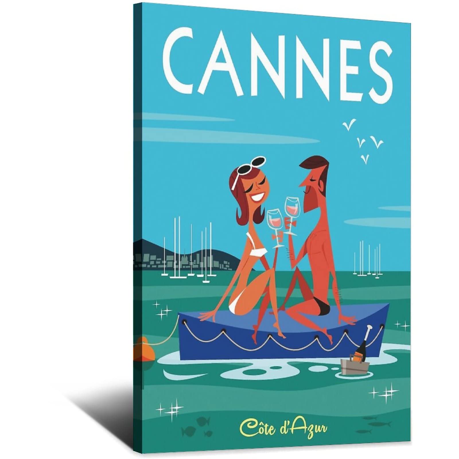 NMNM Cannes France Port Vintage Travel Poster Canvas Art Wall Decor Poster Picture Print Painting Posters Gift 12x18inchs(30x45cm)