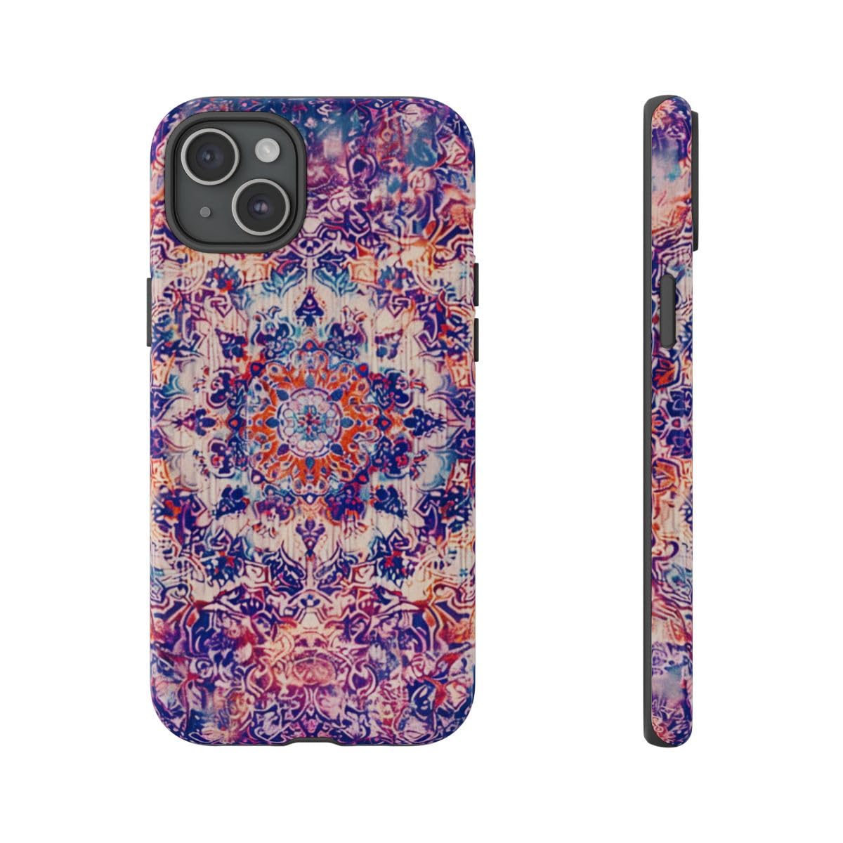 Coque iPhone 15 Plus tapis oriental violet rigide et brillante