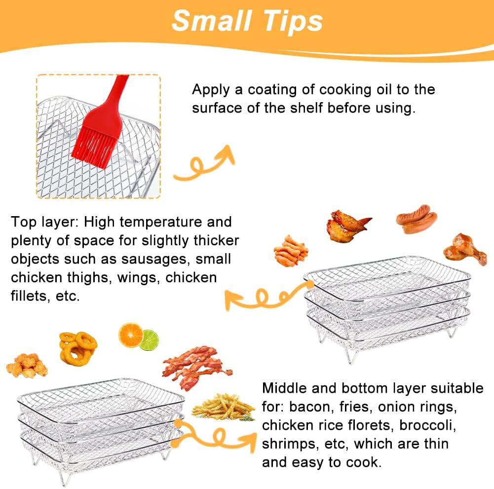 BYKITCHEN Air Fryer Rack for Ninja Dual Airfryer, 3pcs Stackable Stainless Steel Dehydrator Rack, Rectangle Double Air Fryer Accessories, Ninja Dual Airfryer Accessories (Pack of 2)