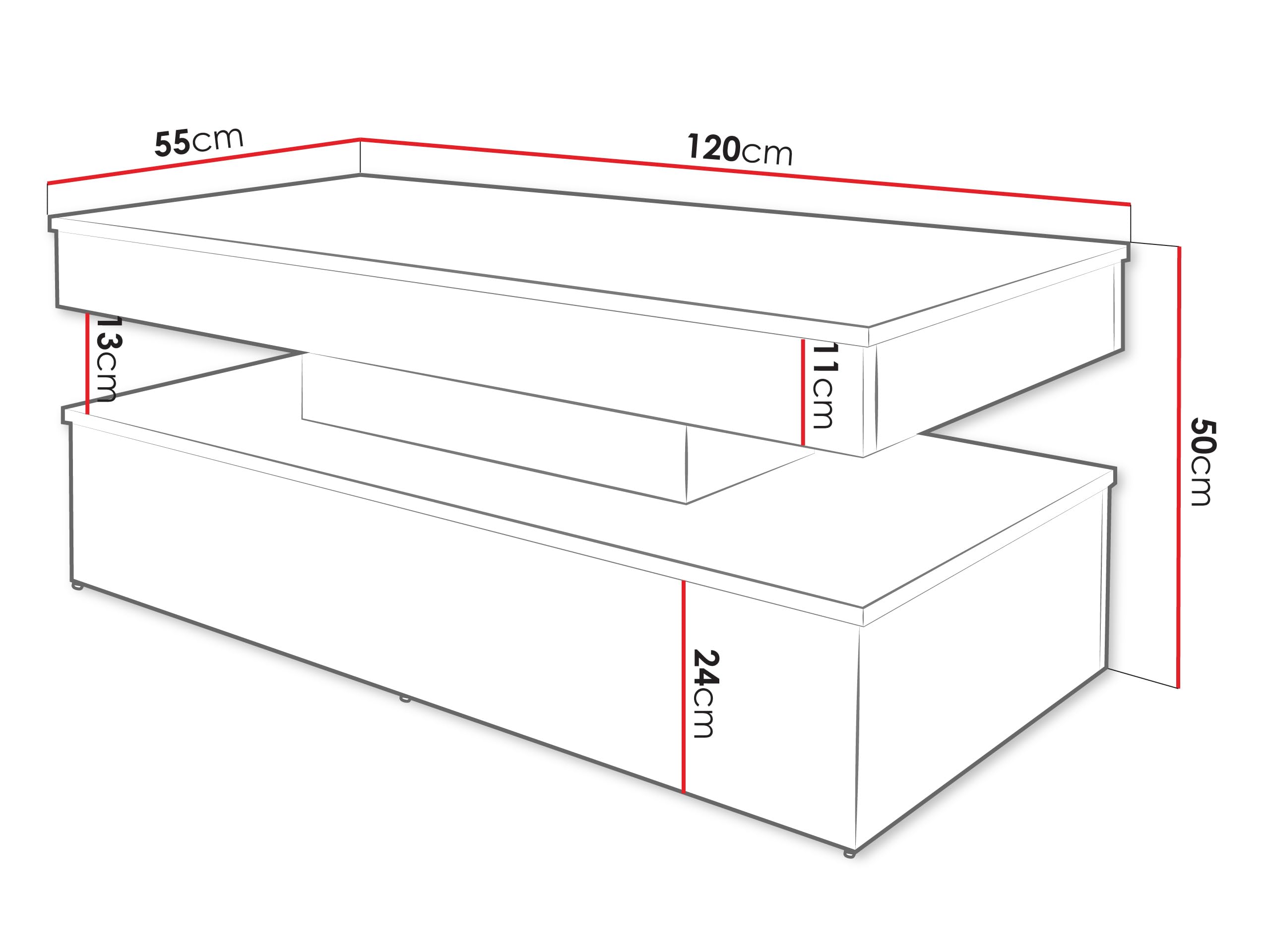 Mirjan24 Couchtisch Serkuzo Bis 120 mit weißer LED (Wüstensand) | Moderner Sofatisch mit Ablagefach und Antirutschfüßen, B/H/T: 120/50/55 cm