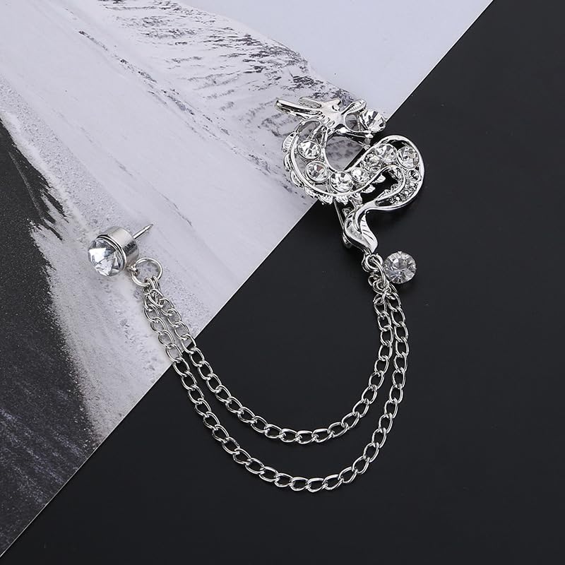 Image of coadipress Dragon With Hanging Chain Brooch Pin for Women Men Rhinestone Crystal Dragon Animal Collar Pins Suit Shirt Lapel Pin Fashion Jewelry