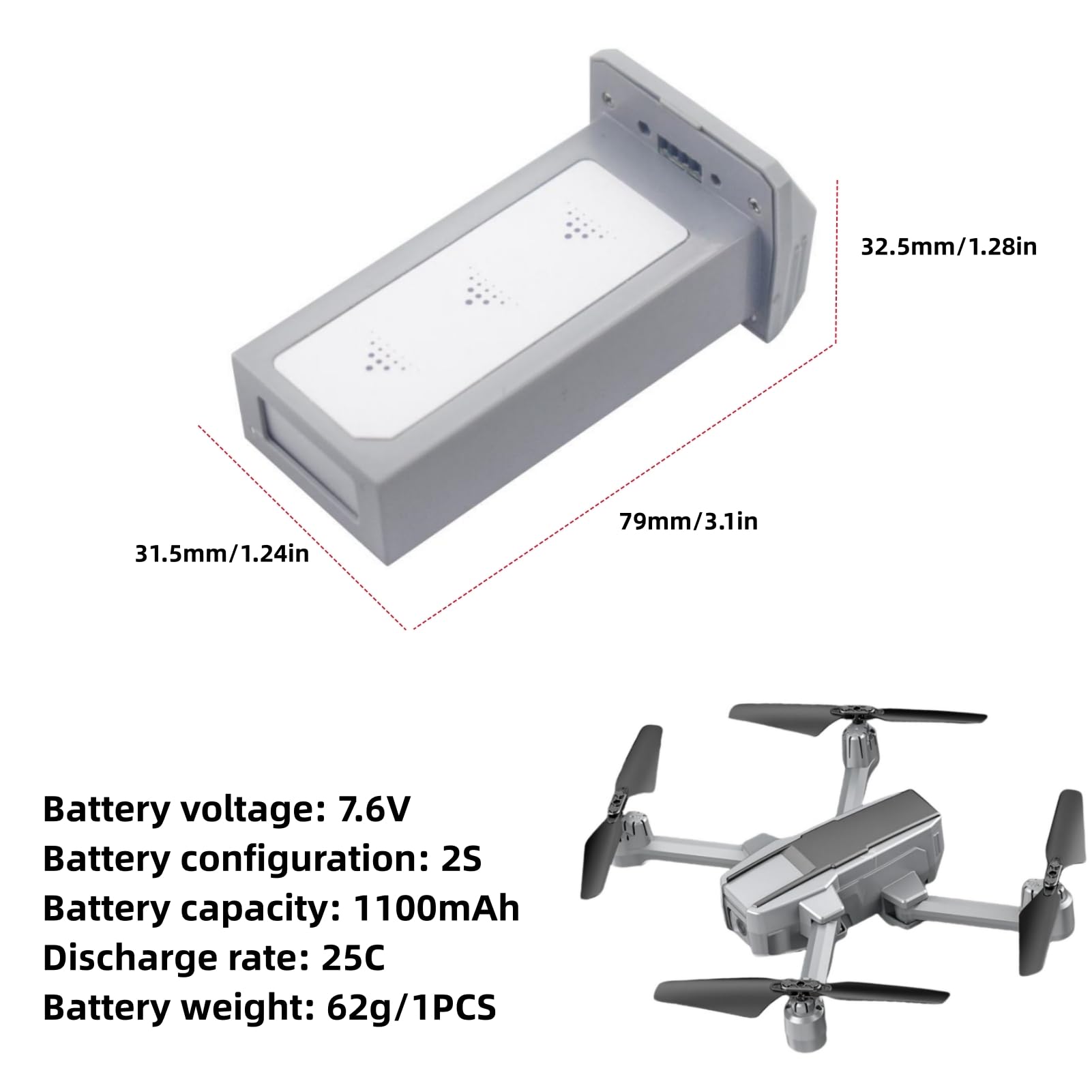 1PCS 7.6V 1100mAh Lipo Batterie für HS440D Luft Vier Achsen Flugzeug faltende Fernbedienung Drohne Batterie