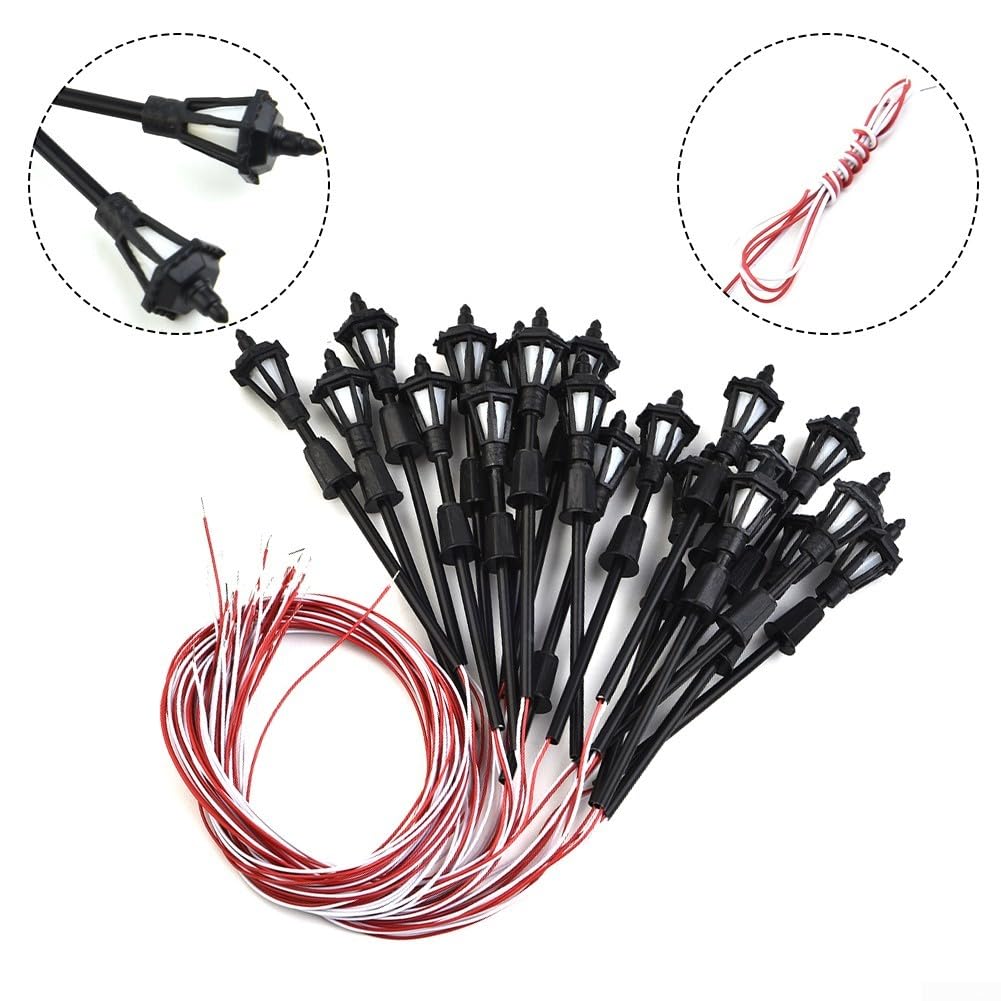 20Pcs Model Railway Train Lamp Post, LED Lamppost Lamps Luminous Miniature Street Lights, 1:150 Scale 3V Lamppost