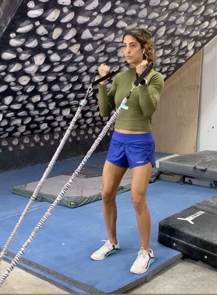 Set di 4 fasce di resistenza di qualità professionale rivestite in nylon, bande accoppiate in 2 punti di forza per un rafforzamento, recupero e riabilitazione ottimali