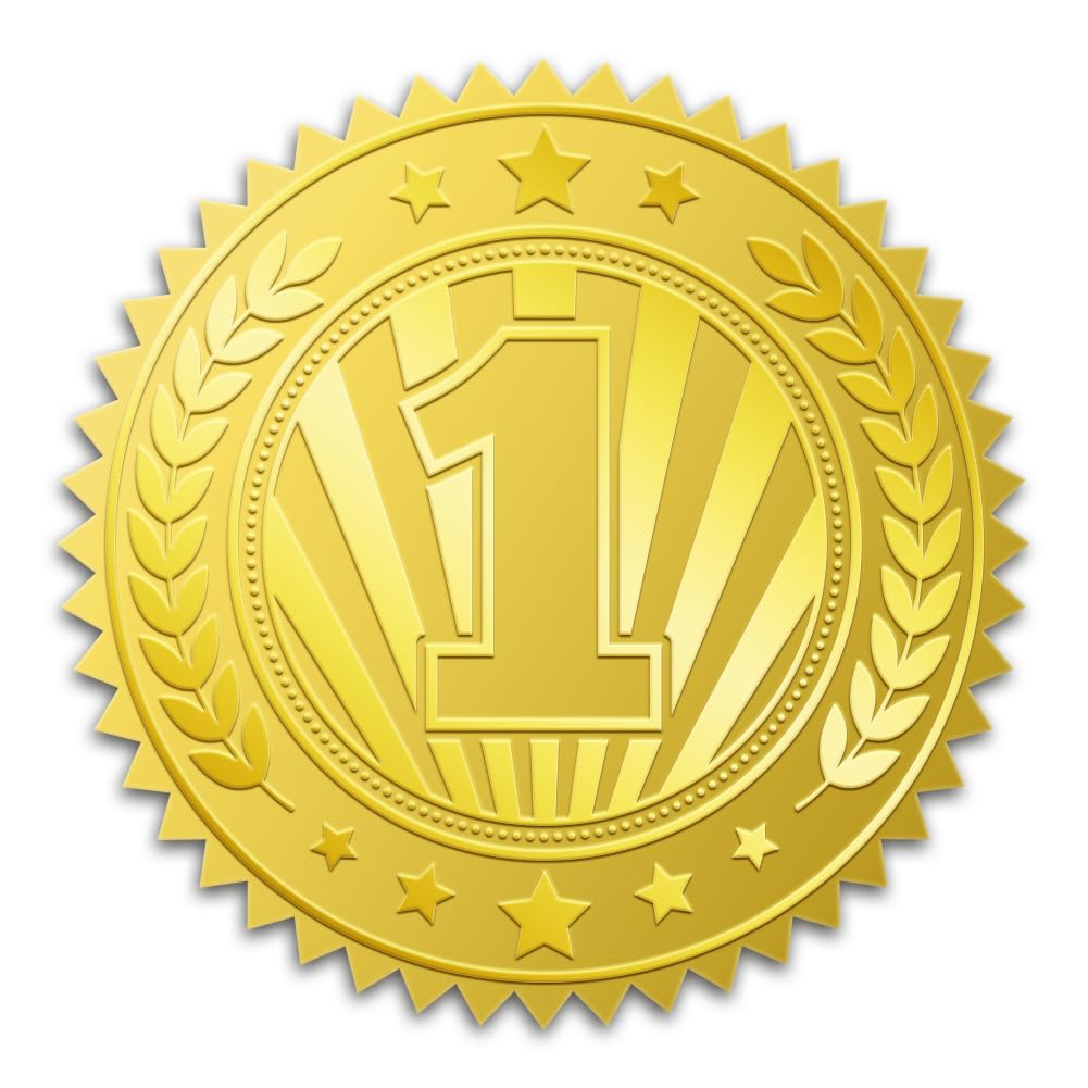 WADORN 100Pcs 1st Place Medal Gold Foil Stickers, 2 Inch Championship Place Gold Embossed Envelopes Seals Round Self Adhesive Certificate Seal Labels for DIY Cards Game Contests Sports Competitions