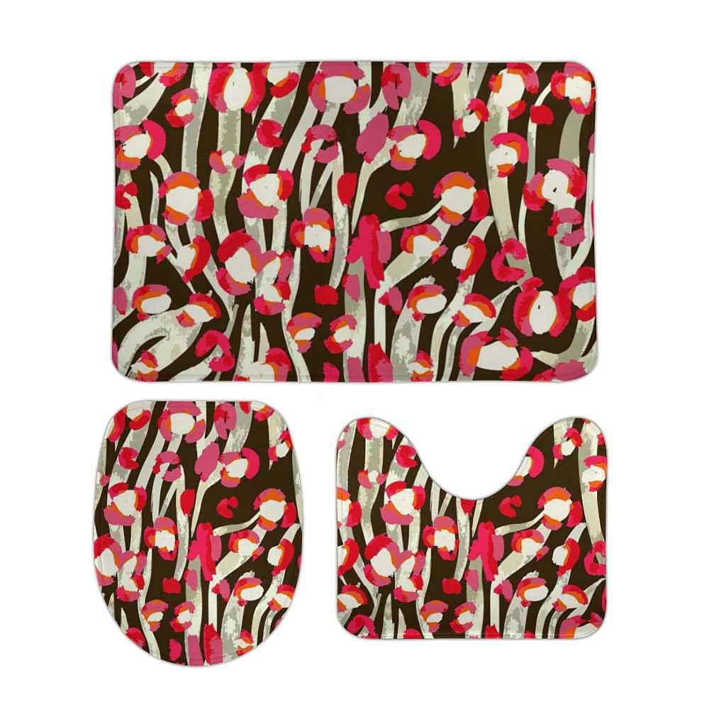 Tapis de salle de bain lot de 3 rose polaire douce et antidérapante