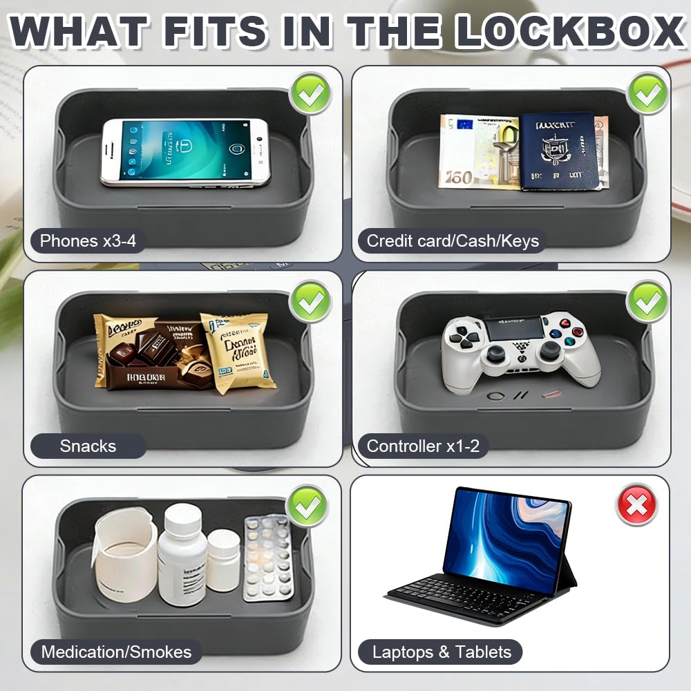 Coffre-fort Sécurisé avec Minuterie, Boîte de Rangement Verrouillable avec Minuteur, Boîte de Verrouillage pour Téléphone Portable avec Minuterie pour Cuisine, Maison, Réfrigérateur, Voyage