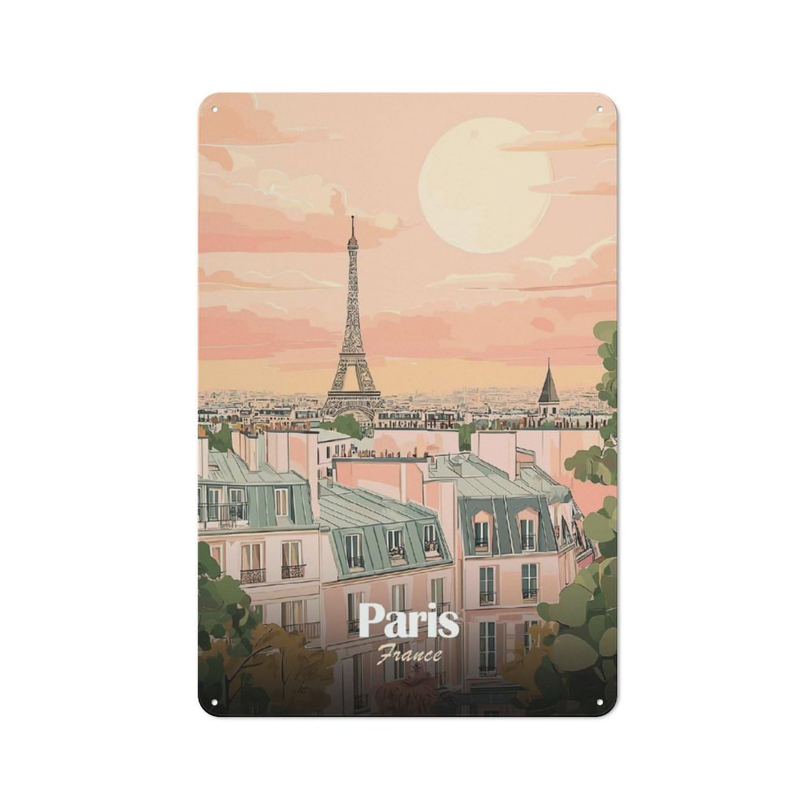 Paris Skyline Illustration Classic Metal Wall Decor 30x20cm, Metal Wall Plaque for Hobby Room, Office, Lounge Or Living Room