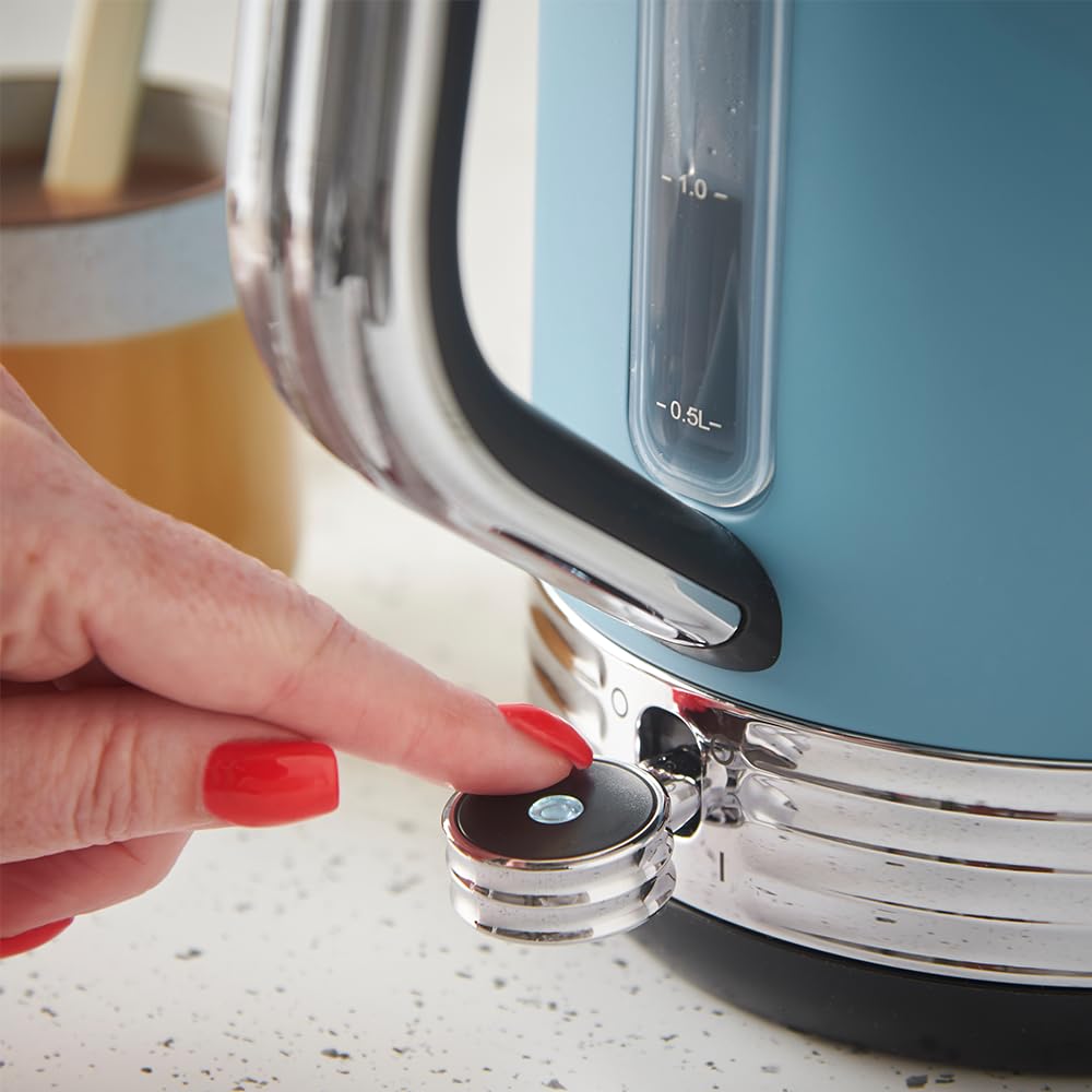Russell Hobbs Bollitore Elettrico [1,7L, 2400W] Hanley Retro Blue (Acciaio inox, Design vintage, Beccuccio Perfect Pour, Base 360°, Avvolgicavo, Coperchio pulsante, Risparmio energetico) 28641-70