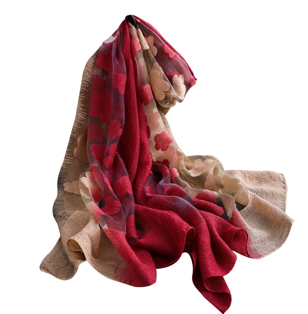 The Crafty Owl Two Tone Sheer Hollow Floral Organza Scarves/Shawls//Shawls/Hijab for Women