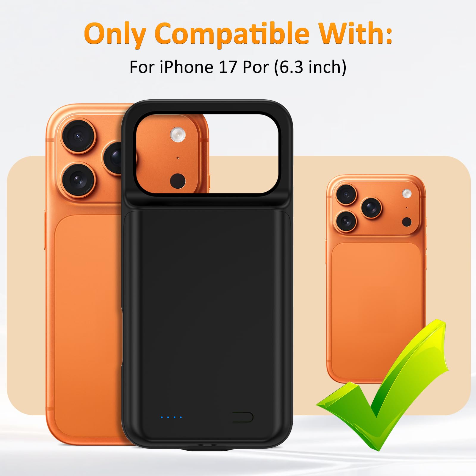 Funda de Batería para iPhone 17 Pro (6.3"), Cargador Portátil de 8500mAh, Funda Ultrafina de Batería Extendida, Cargador de Teléfono y Funda Protectora con Función de Carga para iPhone 17 Pro