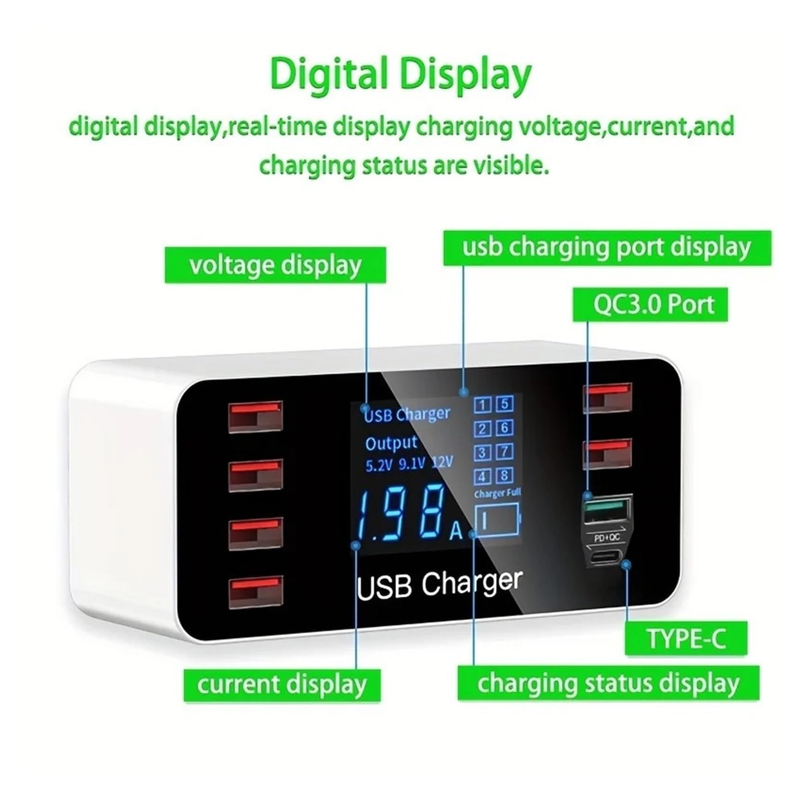 Caricabatterie Rapido Da 40 W QC3.0 Stazione Di Ricarica Multi USB A 8 Porte Rapida For Tablet Desktop