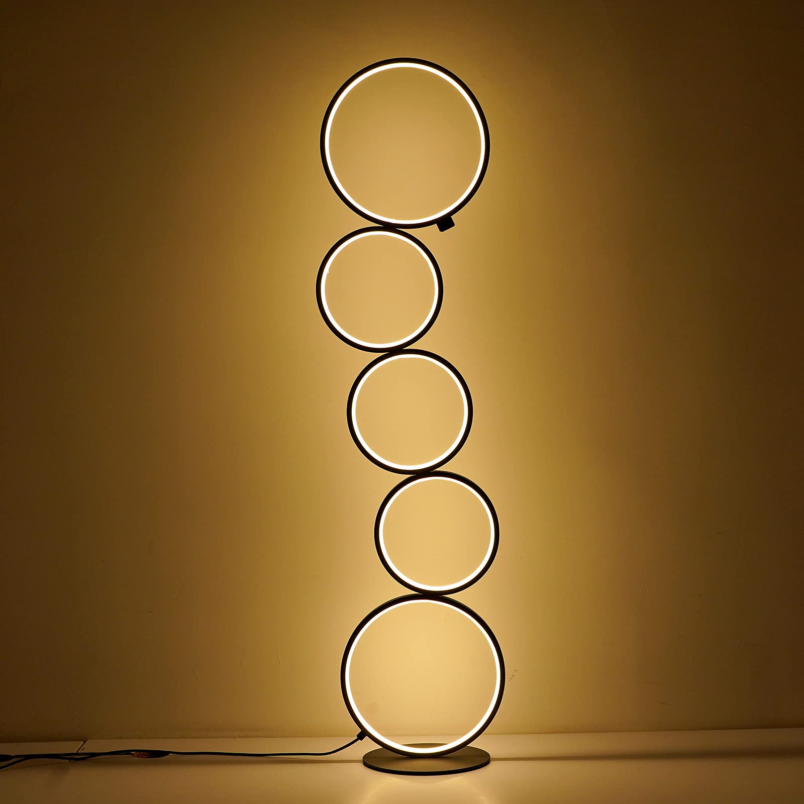 NUÜR 43.3" Modern Floor Lamp, Ring Standing Lamp, Dimmable, Metallic Feel, Artistic Trendy Design, Energy-Saving, Touch Switch, Ideal for Home, Office, Eco-Friendly