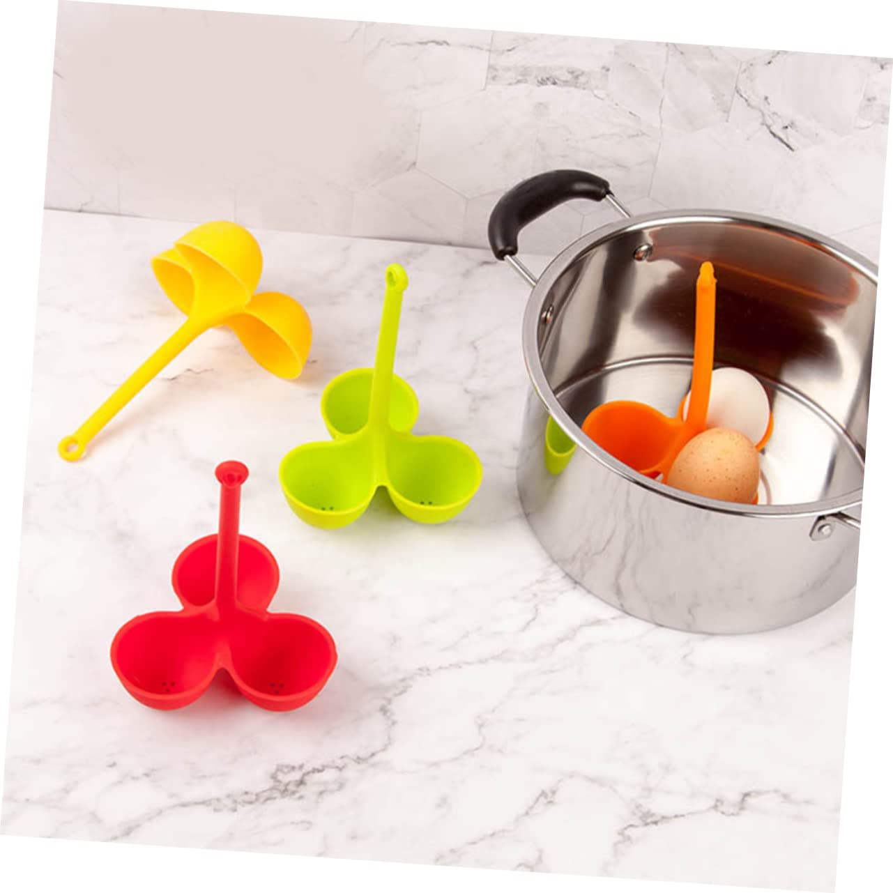 OUNONA 3Pcs Silicone Egg Holder for Boiling Steaming and Cooking Three Grid Egg Poacher for Stovetop Kitchen Use Red Versatile Kitchen Utensil for Egg Lovers