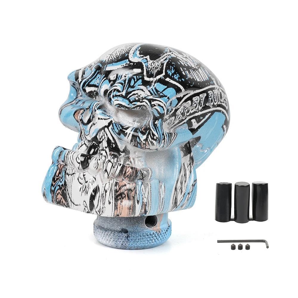 HYASDBWE Resin Graffiti Skull Gear Shift Knob Manual Transmission Shifter Lever Knob for Most Car Decorations Gear Shifter Parts(Blue)
