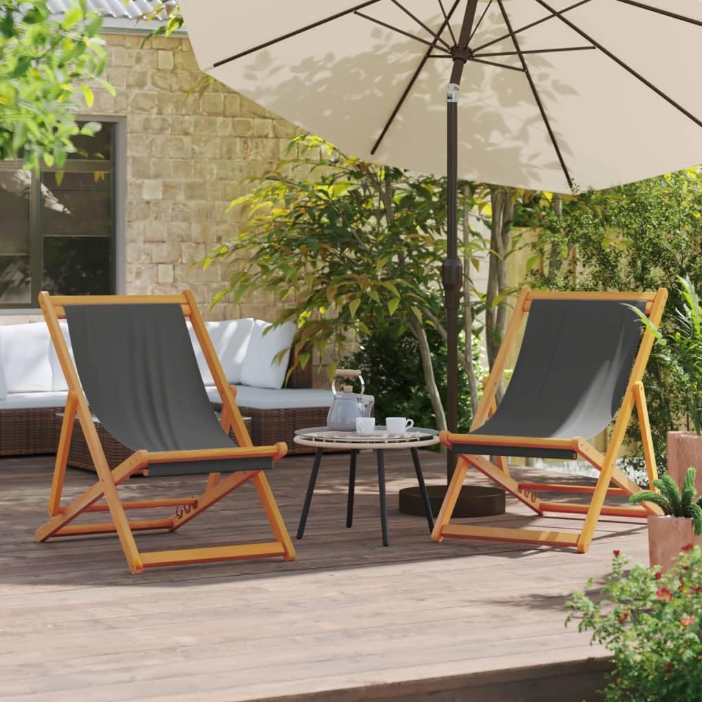 vidaXL Lot de 2 Chaises de Plage Pliables, Sièges de Terrasse, Chaises de Balcon, Meubles de Patio Camping Jardin Extérieur, Gris Tissu