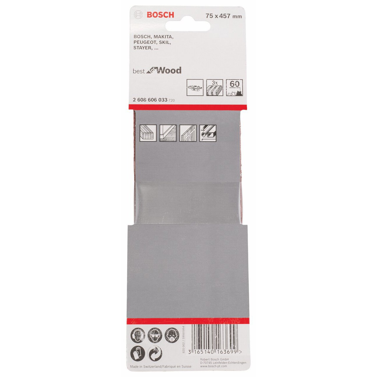 Bosch PRO X440 Sanding Belts, 3-Pack - Grit 60, 75 X 457 Mm, For Sanding Paint On Wood & Hardwood-1163764