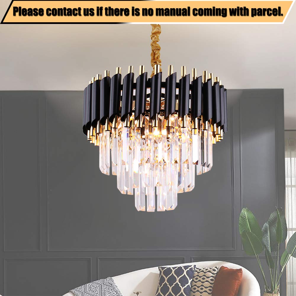 Modern Glam Chandeliers,Crystals Pendant Lighting Fixture,3 Tiers Raindrop Chandeliers Flush Mount Ceiling Light for Dining Room Living Room Kitchen Island Hall Foyer,Black,E12 x 5 Lights