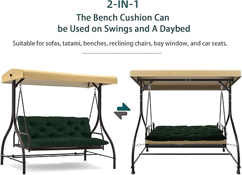 Miniatura 3 de Cojines de asiento de repuesto para columpio, cojines de banco de 2 a 3 plazas para muebles de exterior con respaldo, cojines de asiento reclinable
