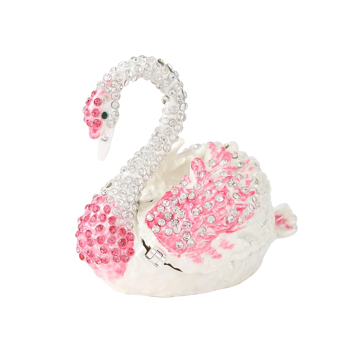 Pink Swan Jewelry Trinket Boxes Hinged Enamel Hand-Painted Animal Collectible Figurines Craft Gift for Home Decor