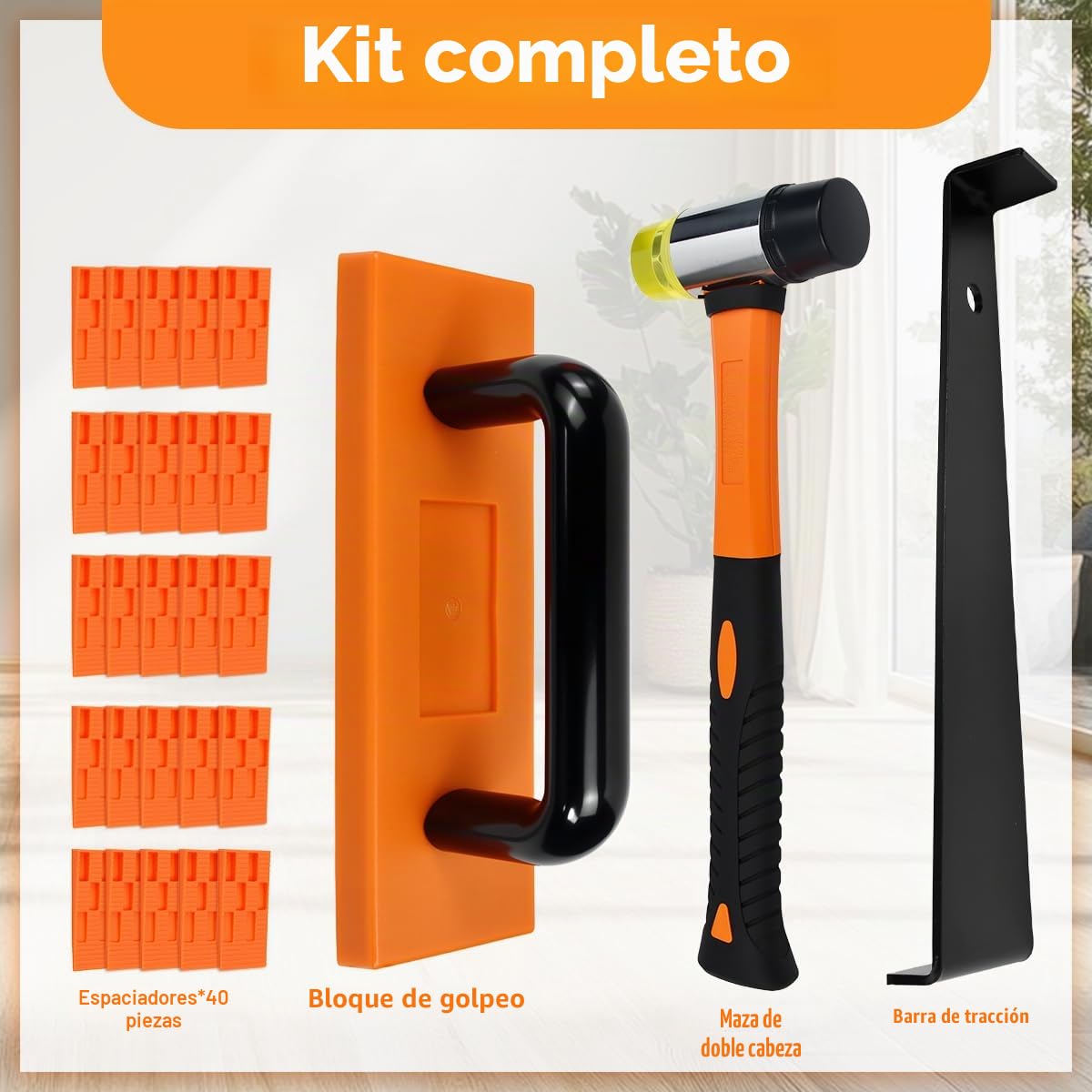 Kit de Instalación de Suelo Laminado - 43 PCS Herramientas para Suelo Laminado Incluye Martillo de Goma, Palanca de Extracción y Cuñas Separadoras - Kit Instalacion paraSuelo Vinilico Click