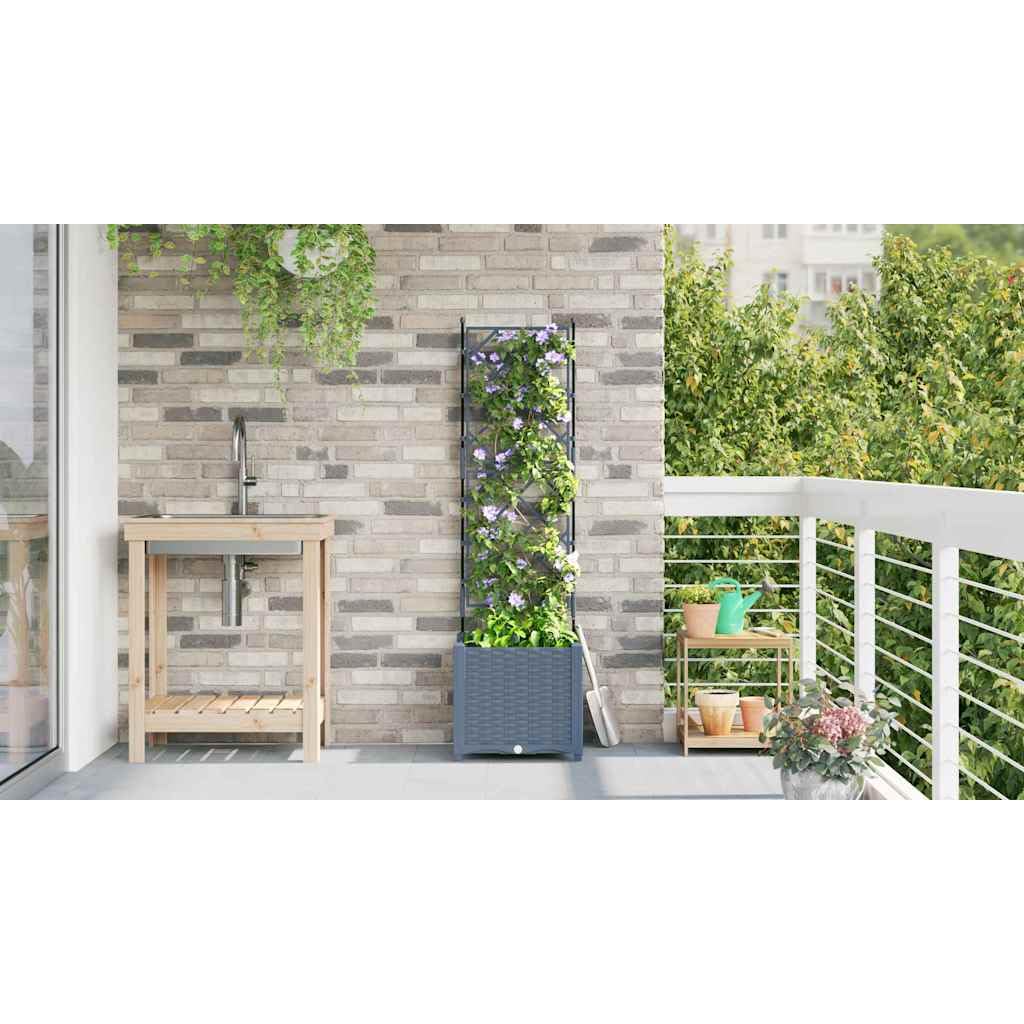 Jardinera de plástico gris claro, 40 x 40 x 143 cm, jardinera para exteriores, balcón, terraza, con resistencia a las heladas y almacenamiento de agua para hierbas y plantas