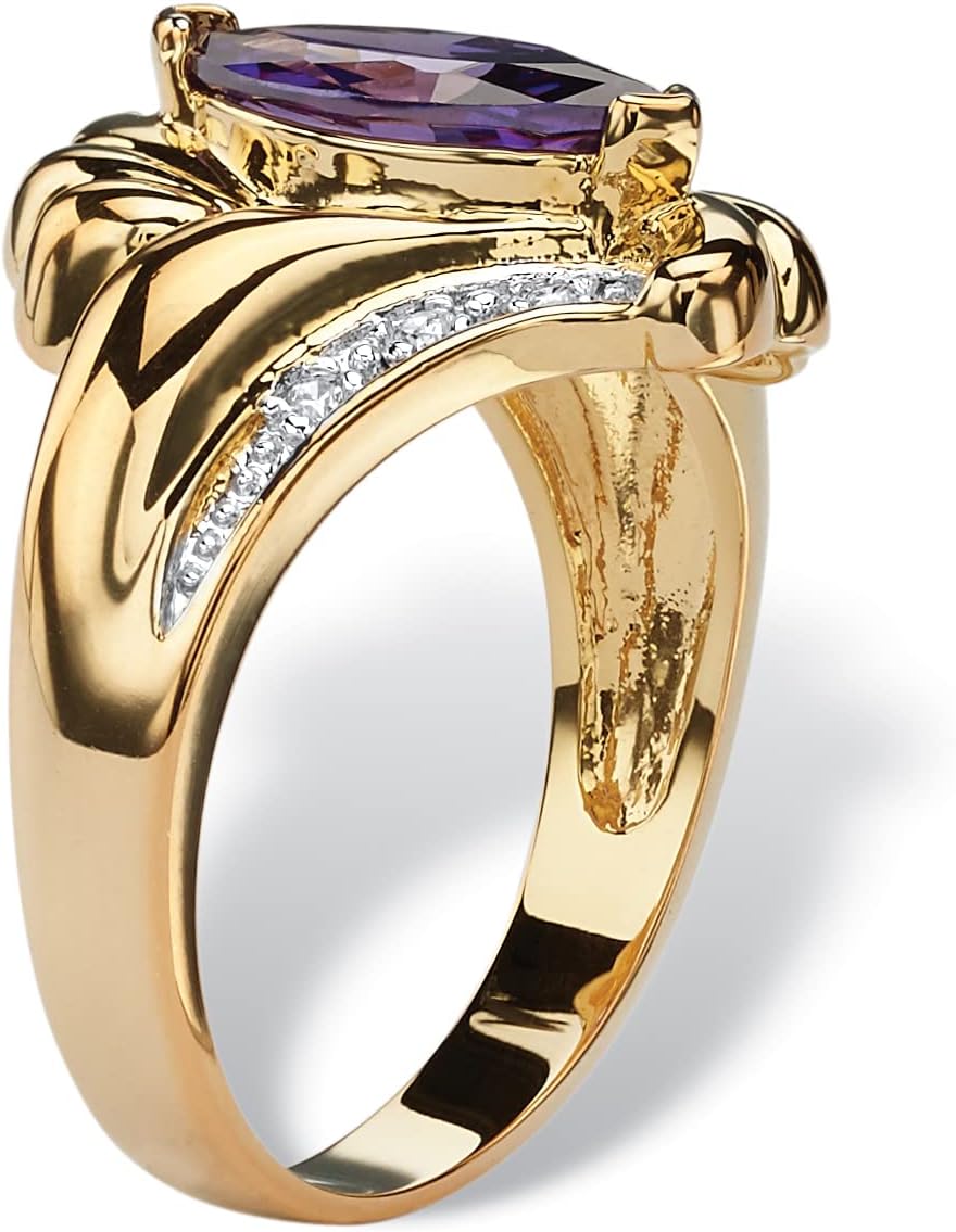 Palm Beach Jewelry 14K Yellow Gold Plated Marquise Cut Purple Cubic Zirconia Ring