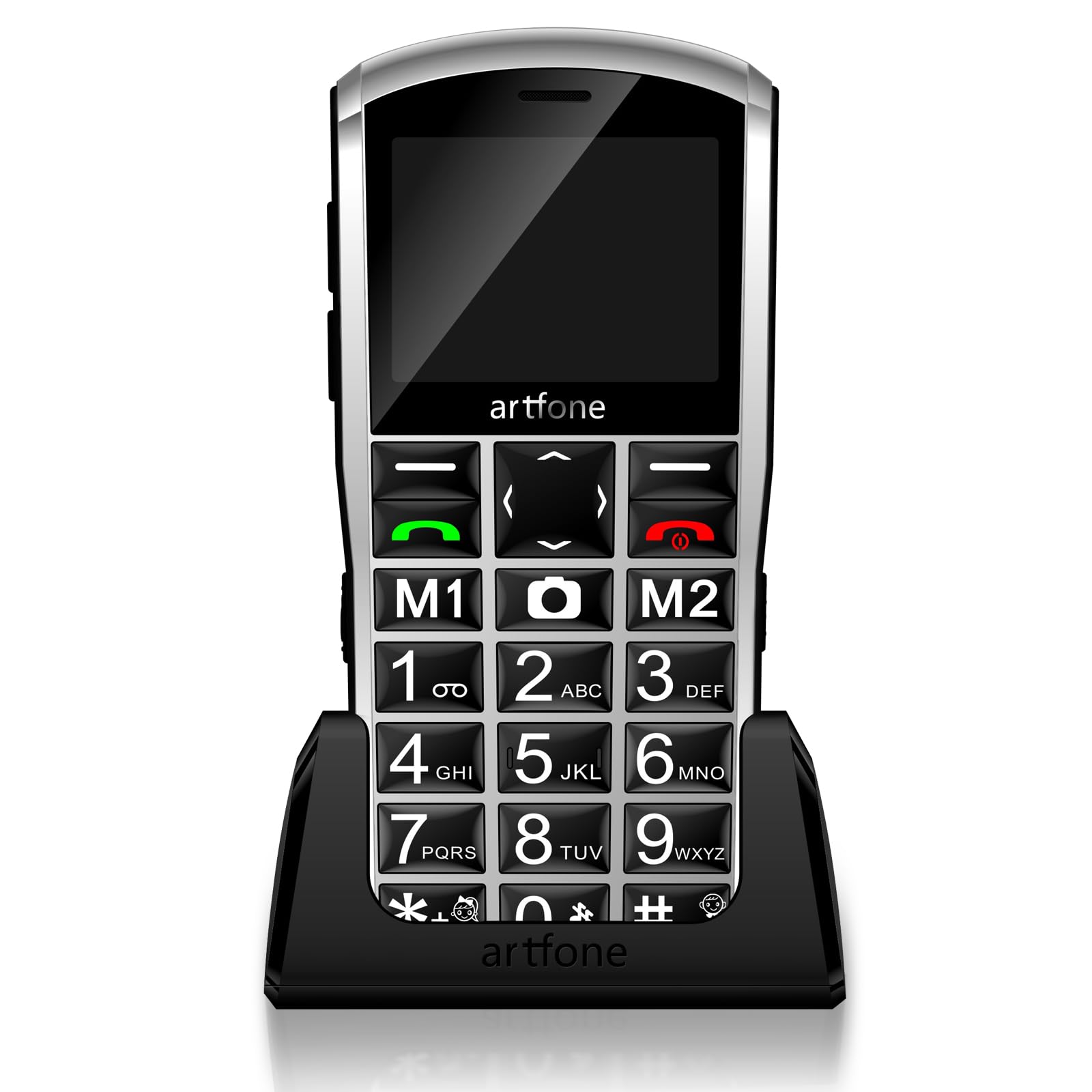 artfone A400 4G Telefono Senior senza Abbonamento丨Telefono con Tasti Grandi per Anziani con Fotocamera 2MP & Tasto SOS丨Display 2,4 Pollici丨Batteria 1800mAh丨Base di Ricarica丨USB-C – Argento