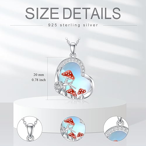 Miniatura 5 de LELOUCHY Moonstone Necklace for Women 925 Sterling Silver Heart Necklace Highland CowMushroom Pendant Necklace Cute Animal Necklace Jewelry Gifts