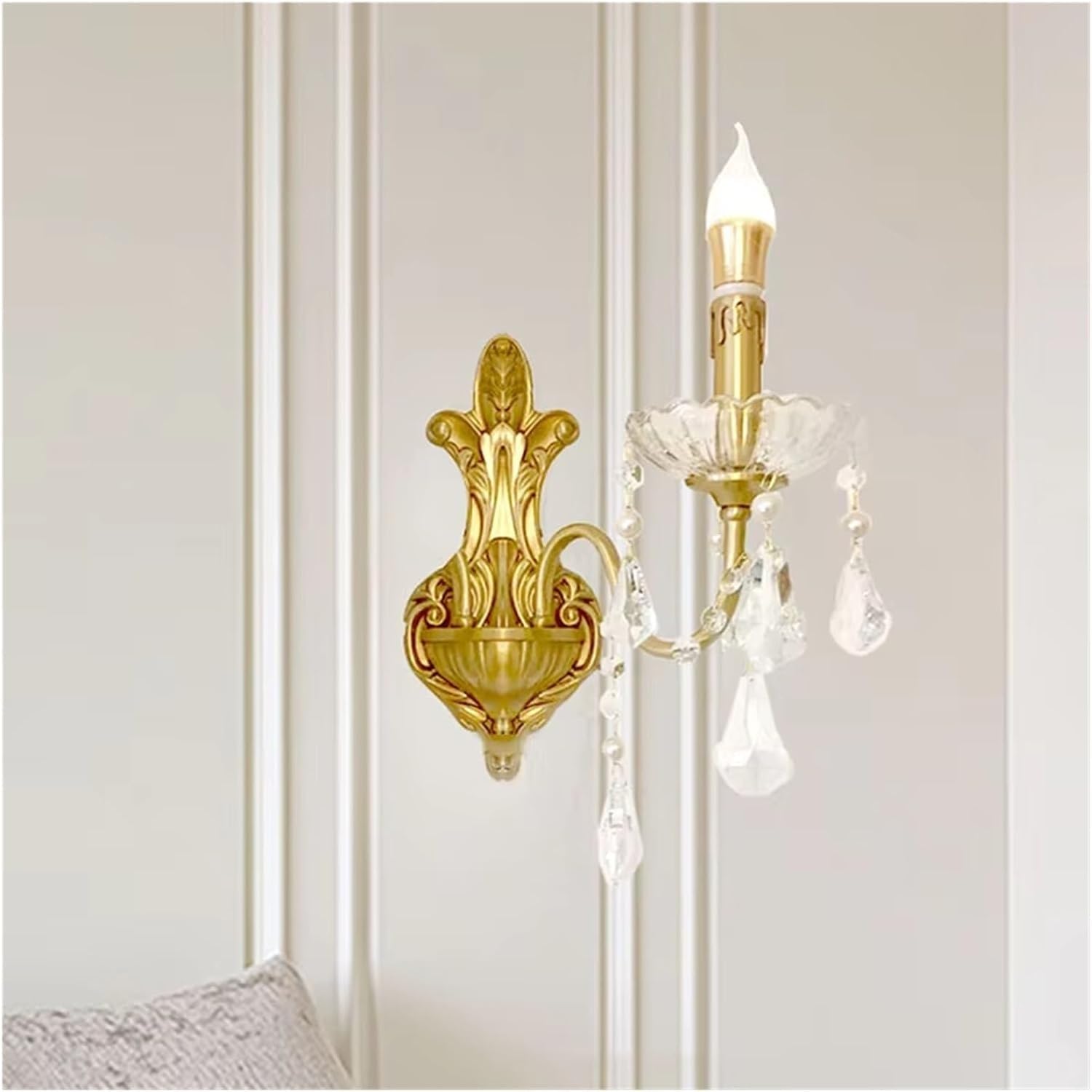 CWCQGH Luxury Retro French Romantic Living Room Dining Copper Crystal Wall Lamp Bedroom Childrens Princess,1heads