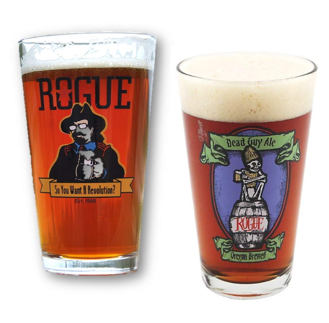 Revolution and Dead Guy Ale 16 Ounce Brewery Pint Beer Glass, Set of 2 Glasses