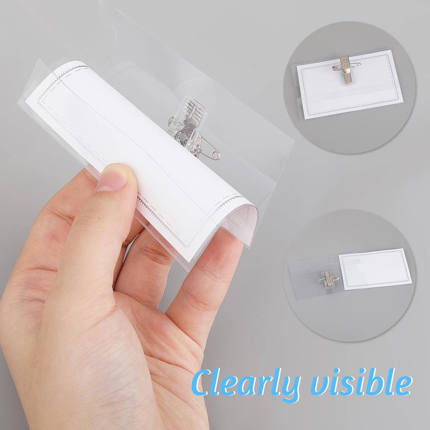 20 Pieces Pin Style Name Badge Holders Name Tags with Pins Clear Plastic Name Tag Holder Horizontal Name Badge Holders with 20 Pcs Inserts for Meeting Seminar Show Event and Conference - Image 4