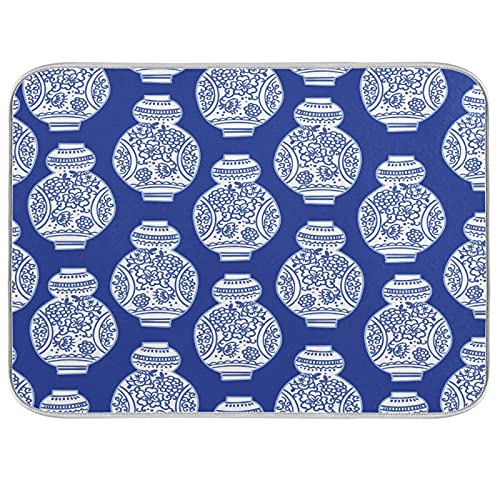 UNISE Vintage Ink Vases Chinoiserie Style Kitchen Dish Drying Mat Large with Hanging Loop Fast-Drying 16 by 18 Inch for Kitchen Counter