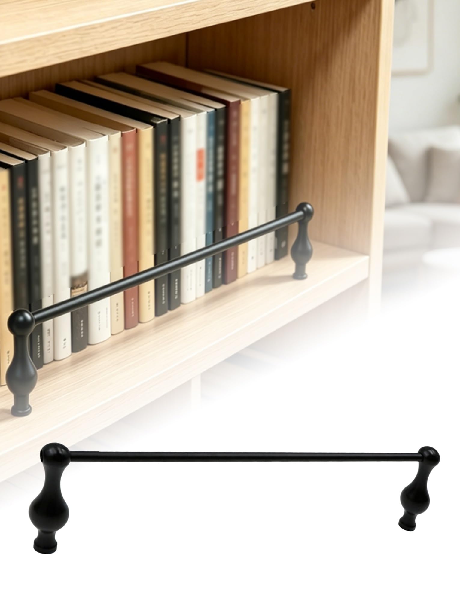 Aluminum Alloy Shelf Guard Rail Set, Decorative Gallery Tipping Fence for Open Shelves, Kitchen Cabinet Rod Prevent Items Falling(Black,86cm/34in)