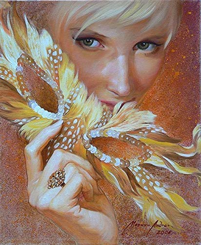 Rahmen-Kunst Toile sur Cadre  Andrei Markin: Doré Mask Toile Femme Fille Portrait Masque - 65x80 cm