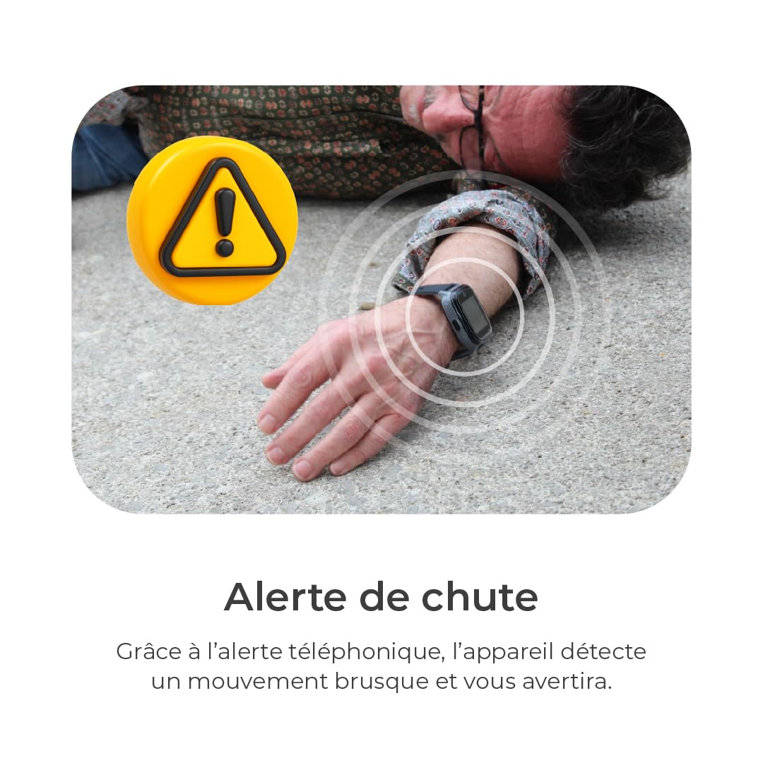SaveFamily Senior | Montre Localisatrice pour Personnes Âgées avec GPS, Appels, Alerte en Cas de Chute, SOS, Rappel de Prise de Médicaments, Capteurs de Santé | Couleur Noir